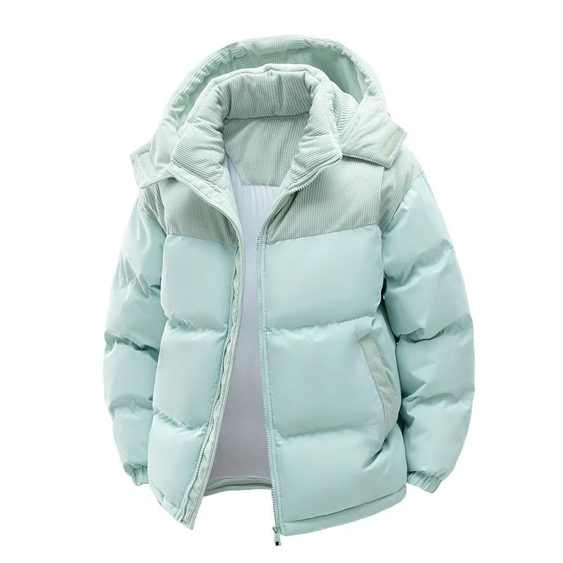 Men's Insulated Jacket:Thickened for Warmth, with Removable Hood & Stand up Colar