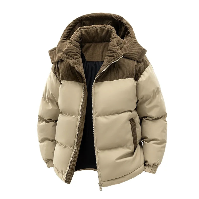 Men's Insulated Jacket:Thickened for Warmth, with Removable Hood & Stand up Colar