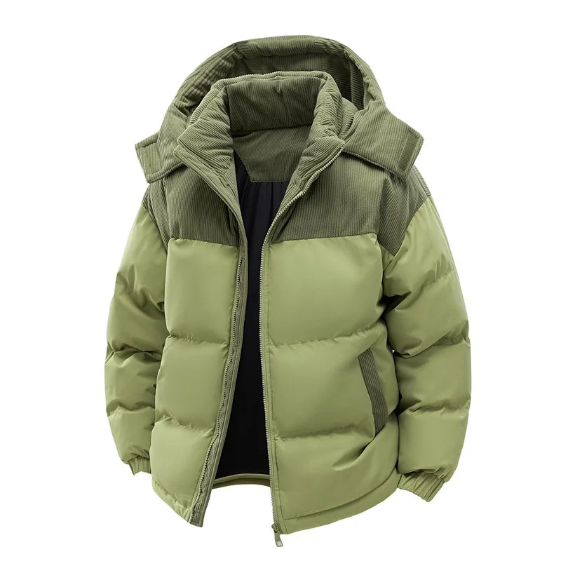 Men's Insulated Jacket:Thickened for Warmth, with Removable Hood & Stand up Colar