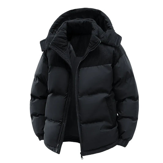 Men's Insulated Jacket:Thickened for Warmth, with Removable Hood & Stand up Colar