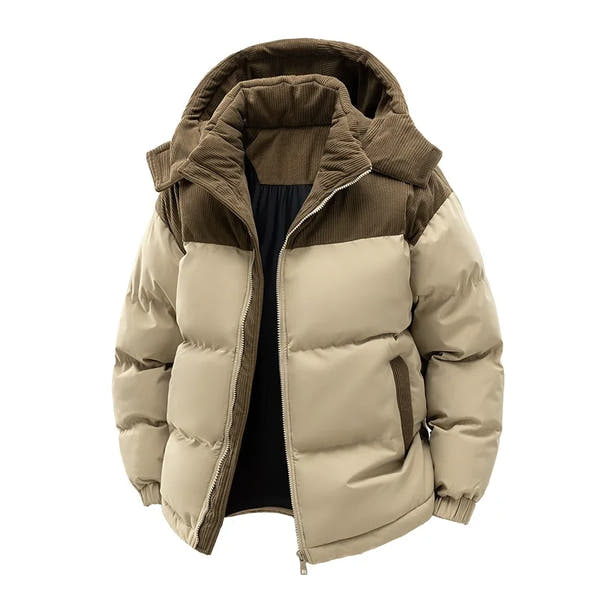 Men's Insulated Jacket:Thickened for Warmth, with Removable Hood & Stand up Colar