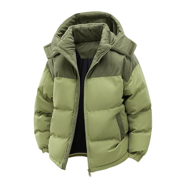 Men's Insulated Jacket:Thickened for Warmth, with Removable Hood & Stand up Colar